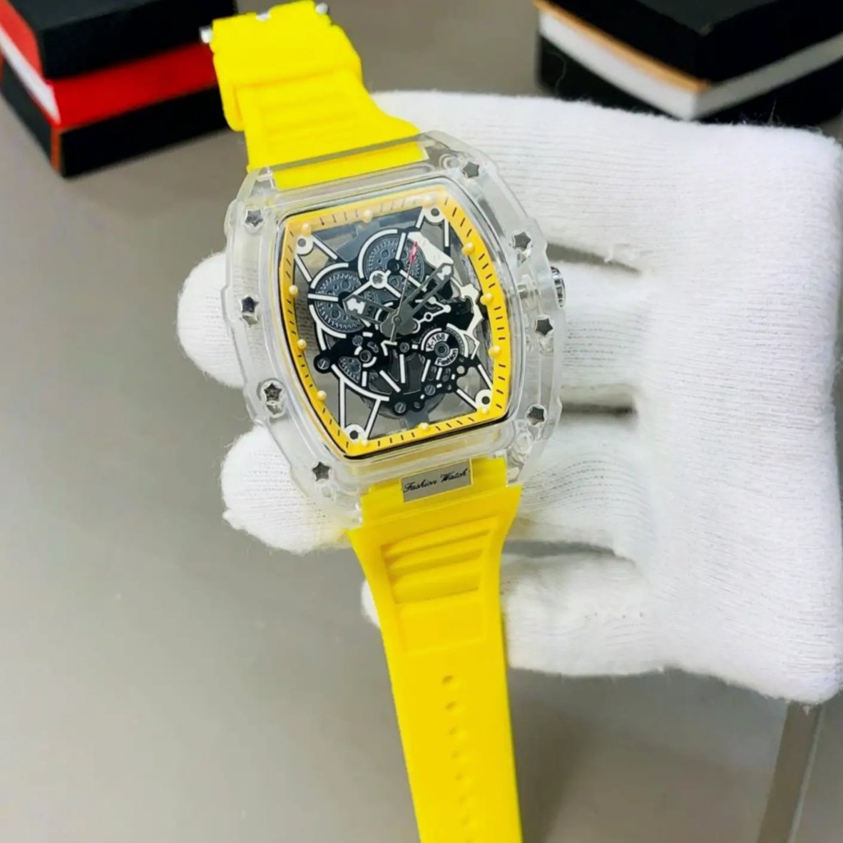 Transparent Skeleton Neon Yellow Sports Watch